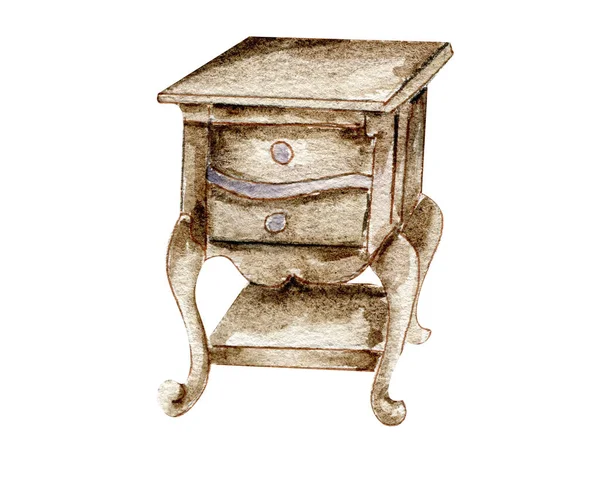 Watercolor Illustration Old Wooden Furniture Old Rusty Enamel Element Hand — Vetor de Stock