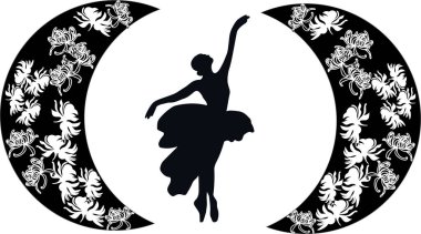 Çiçekler ve ay ile suluboya dans eden pembe güzel balerin. Suluboya el çizimi çizimi. Kartlar ya da posterler için kullanılabilir. İzole edilmiş beyaz bir geçmişi var. Genç, güzel balerin kadınlar..