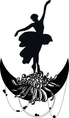 Çiçekler ve ay ile suluboya dans eden pembe güzel balerin. Suluboya el çizimi çizimi. Kartlar ya da posterler için kullanılabilir. İzole edilmiş beyaz bir geçmişi var. Genç, güzel balerin kadınlar..