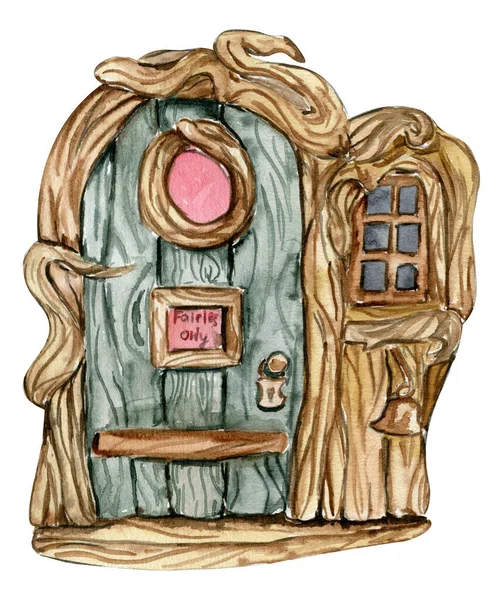 Watercolor Cartoon House Door Fairy Cute Hand Painted Fairy Tale — Διανυσματικό Αρχείο