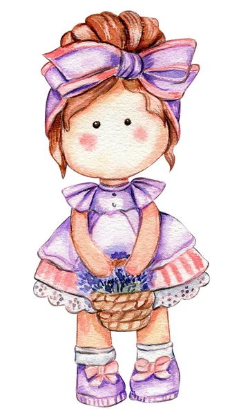 Watercolor Mão Desenhada Boneca Bonito Tilda Vestido Ilustração Aquarela Desenhada — Fotografia de Stock