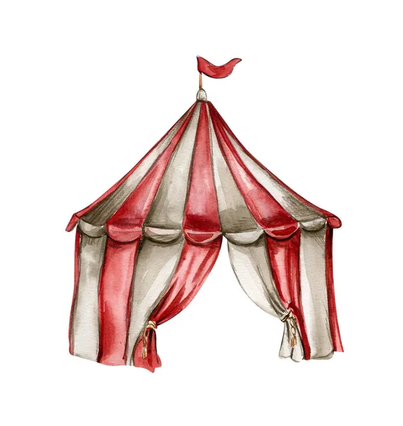 Aquarelle Dessinée Main Tente Cirque Rouge Style Vintage Parfait Pour — Photo