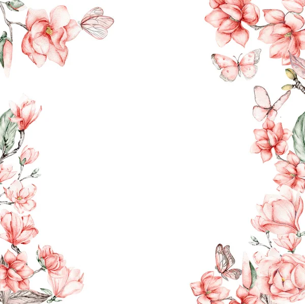 Aquarela Mão Desenhada Primavera Jardim Cheio Flores Quadro Quadrado Ilustração — Fotografia de Stock