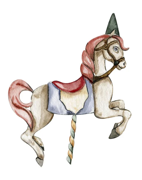 Aquarela Mão Desenhado Circo Cavalo Branco Sobre Fundo Branco Ilustração — Fotografia de Stock