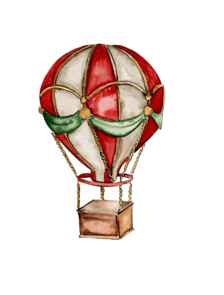 Akvarel Horkovzdušný Balón Ručně Kreslené Dítě Ilustrace Ročníku Letadla Izolovaném — Stock fotografie