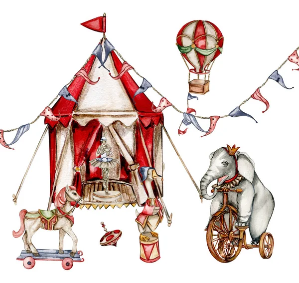 Акварельна Циркова Композиція Вінтажному Стилі Ідеально Підходить Весілля Запрошень Блогів — стокове фото
