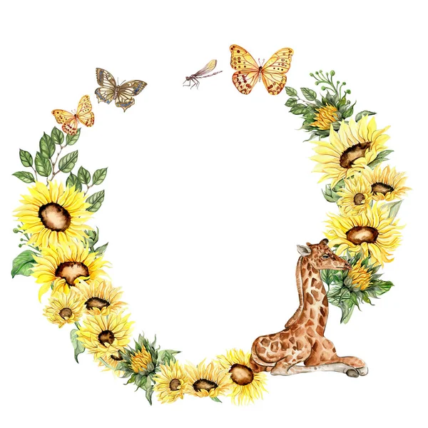 Summer Flowers Wreath Watercolor Illustration Cards Backgrounds Watercolor Illustration Scrapbooking — Stock Photo, Image