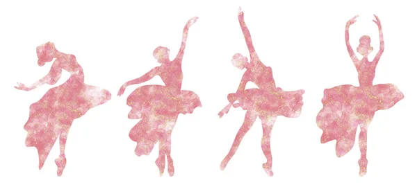 Watercolor Dancing Ballerina Silhouette Set Isolated Dancing Ballerina Hand Drawn — Stock Photo, Image