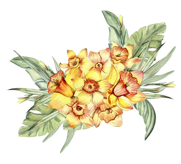 Yaz Çiçekleri Buketi Kartlar Için Suluboya Çizimler Arka Planlar Albüm — Stok fotoğraf