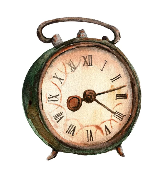 Ilustración Acuarela Del Viejo Reloj Verde Oxidado Viejo Elemento Esmalte —  Fotos de Stock