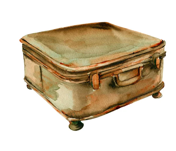Aquarel Illustratie Van Oude Roestige Groene Koffer Een Oud Roestig — Stockfoto