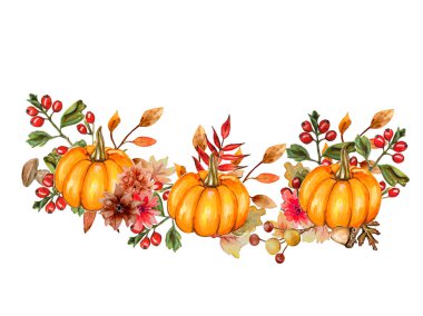 Suluboya el, sonbahar yapraklarını ve balkabaklarını çizdi. Sonbaharın el çizimi. Koleksiyon defteri, çocuk tasarımı, düğün davetiyesi, posterler, tebrik kartları, parti dekorasyonu için mükemmel..