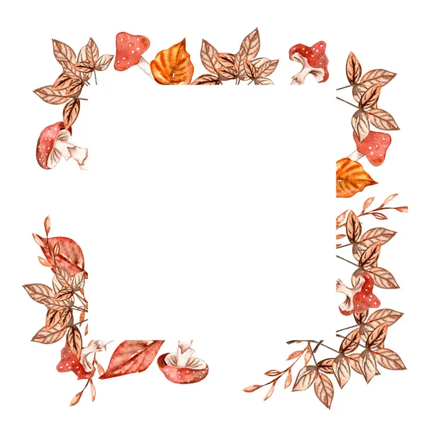 Watercolor Hand Drawn Autumn Square Frame Illustration Autumn Perfect Scrapbooking — Stock Photo, Image
