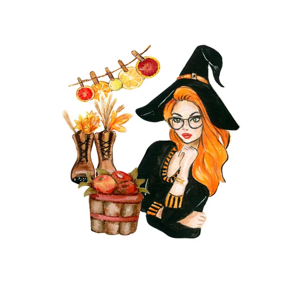Akvarel Ručně Kreslené Podzimní Listí Dýně Složení Ilustrace Podzimu Ideální — Stock fotografie