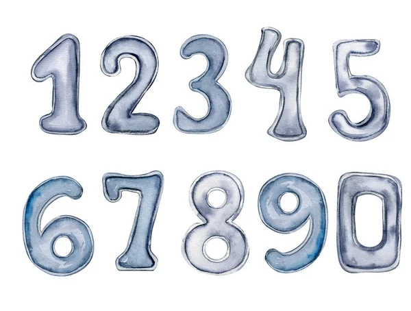 Akvarell Handritade Blå Siffror Illustration Ett Nummer Perfekt För Scrapbooking — Stockfoto