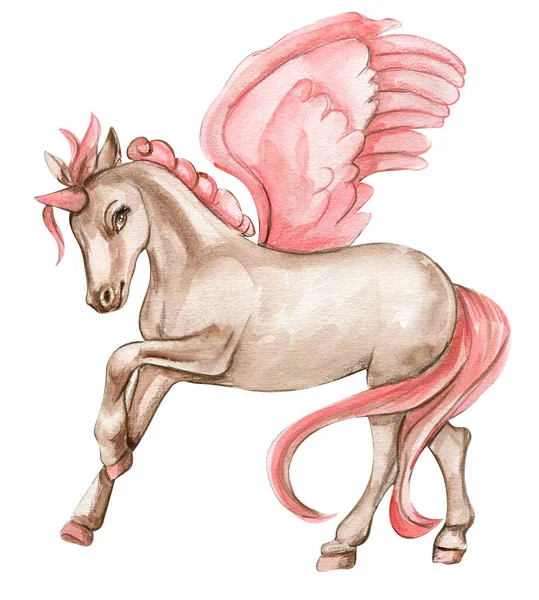 Schönes Niedliches Weißes Einhorn Mit Rosa Flügeln Pferd Für Kinderzimmer — Stockfoto