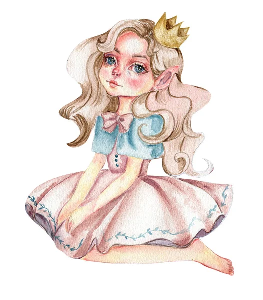 Fada Flor Pequena Princesa Vestida Com Ilustração Flor Rosa Personagem — Fotografia de Stock