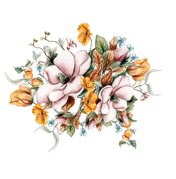 Φθινόπωρο Λουλούδια Μπουκέτο Ακουαρέλα Εικονογράφηση Για Κάρτες Υπόβαθρα Εικονογράφηση Ακουαρέλα — Φωτογραφία Αρχείου