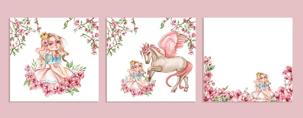 Összetétel Határ Virág Tündér Kis Hercegnő Öltözött Rózsaszín Virág Illusztráció — Stock Fotó