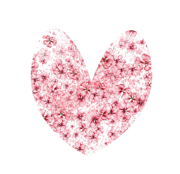 Délicates Fleurs Sakura Rose Dans Cœur Panneau Horizontal Illustration Aquarelle — Photo