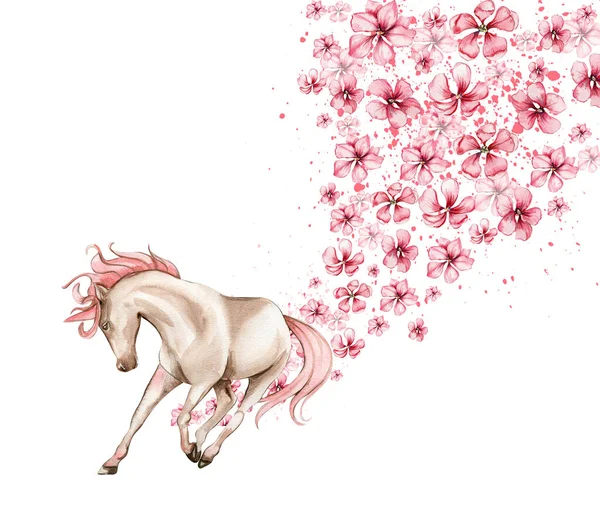 Unicornio Blanco Con Alas Rosadas Flores Rosadas Para Guardería Baby —  Fotos de Stock