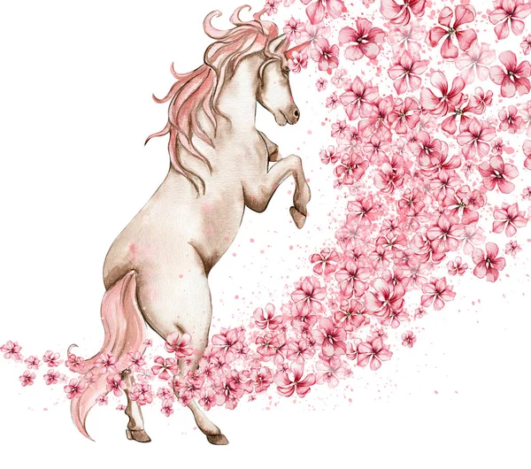 Unicornio Blanco Con Alas Rosadas Flores Rosadas Para Guardería Baby —  Fotos de Stock