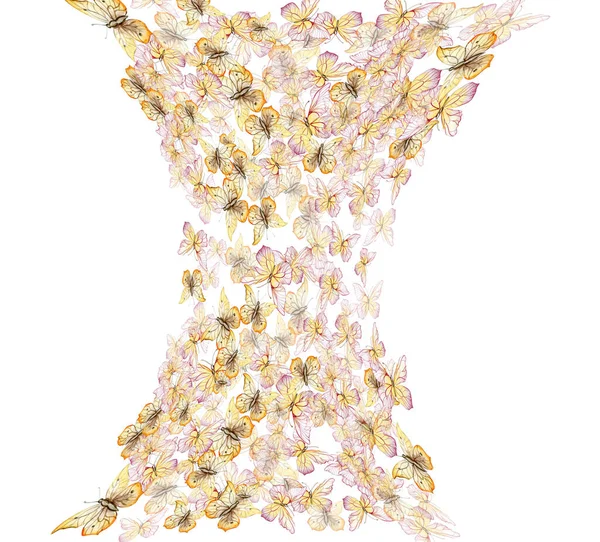 Delicadas Borboletas Amarelas Placa Horizontal Ilustração Aquarela Para Design Decoração — Fotografia de Stock