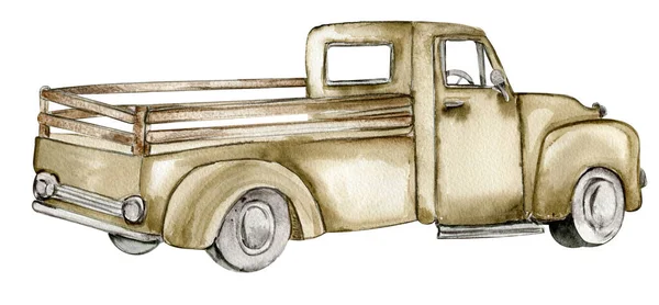 Vintage Watercolor Truck Hand Drawn Illustration Old Retro Car Perfect — Stock Photo, Image