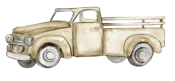 Ročník Akvarel Truck Ručně Kreslené Ilustrace Starého Retro Auta Ideální — Stock fotografie