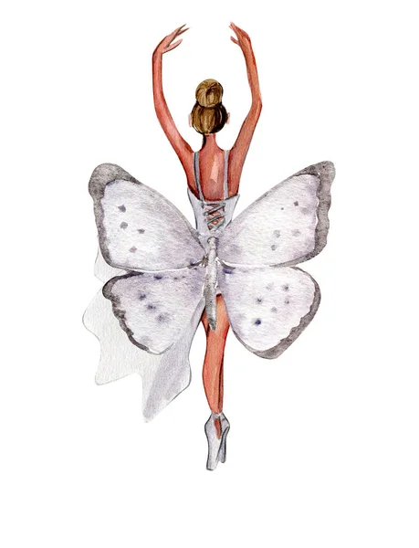 Bailarina Bailarina Acuarela Con Mariposa Bailarina Dresss Lila Imagen Para — Foto de Stock