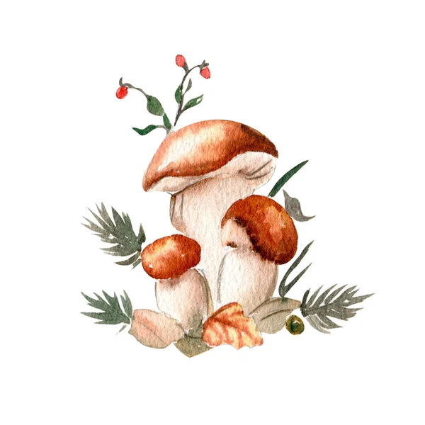 Watercolor hand drawn autumn leaves and mushrooms. Hand drawn illustration of autumn. Perfect for scrapbooking, kids design, wedding invitation, posters, greetings cards, party decoration.