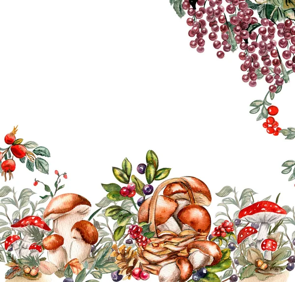 Skład Jesienny Liść Grzyb Ręcznie Rysowana Ilustracja Jesieni Idealny Scrapbookingu — Zdjęcie stockowe