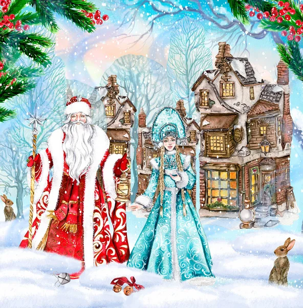 Skład Świętego Mikołaja Patykiem Świątecznym Długi Białasie Broda Lampa Rękach — Zdjęcie stockowe
