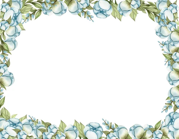 Aquarel Met Hand Getekende Lentetuin Vol Blauwe Rozen Vierkante Frame — Stockfoto