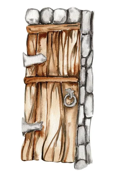 Деревянная Дверь Феи Ручная Расписка Сказки Иллюстрации Поздравительных Открыток Гравюр — стоковое фото