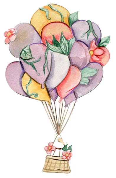 Flower Baloon Fairy Hand Painted Fairy Tale Illustration Greeting Cards — Stock Photo, Image