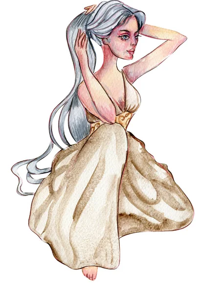 魔法の翼を持つ森の妖精の女の子 水彩手描きおとぎ話イラスト グリーティングカード ポスター 結婚式の招待状 パーティーの装飾に最適です — ストック写真