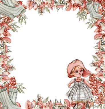 Mantarlı sonbahar kare çerçevesi. Koleksiyon defteri, davetiye, tebrik kartı, parti dekorasyonu, düğün kırtasiyesi, selamlar, moda, posterler, geçmiş.