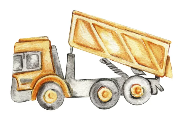 Gele Truck Aquarel Hand Getekend Illustratie Perfect Voor Kinderposters Stickers — Stockfoto