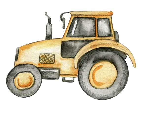Yellow Tractor Watercolor Hand Drawn Illustration Perfect Kid Posters Stickers — Stock Photo, Image