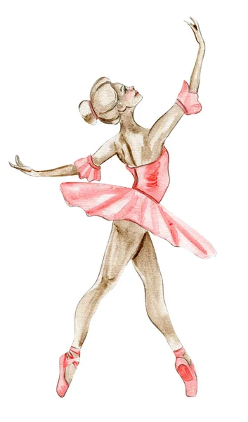 Bailarina Baile Acuarela Vestido Rojo Bailarina Aislada Actuación Ballet Clásico —  Fotos de Stock