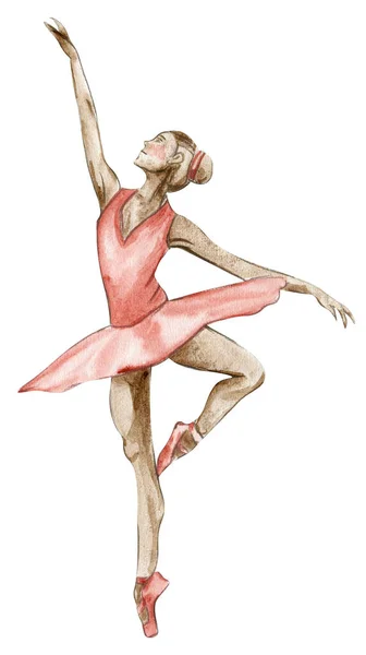 Watercolor Dancing Ballerina Red Dress Isolated Dancing Ballerina Hand Drawn — Stock Photo, Image