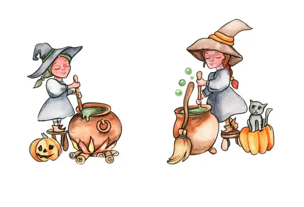 Liten Häxa Hatt Akvarell Handritad Illustration Kan Användas Till Halloweenfest — Stockfoto