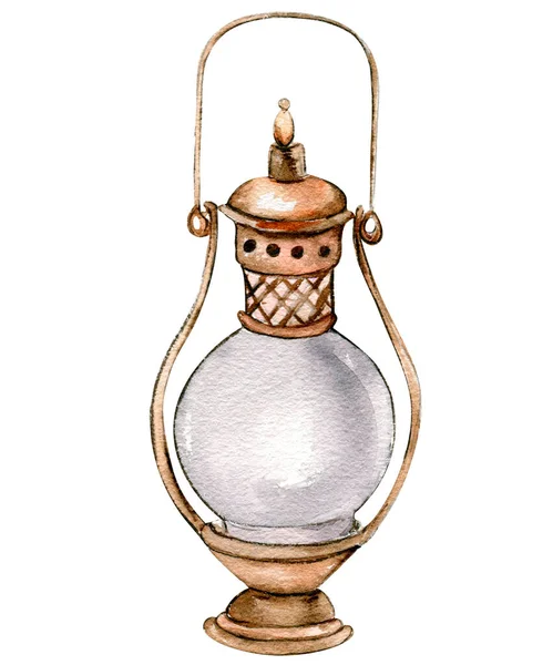 Klasická Lampa Ručně Kreslený Akvarel Ilustrace Pro Zimní Dovolenou Ideální — Stock fotografie
