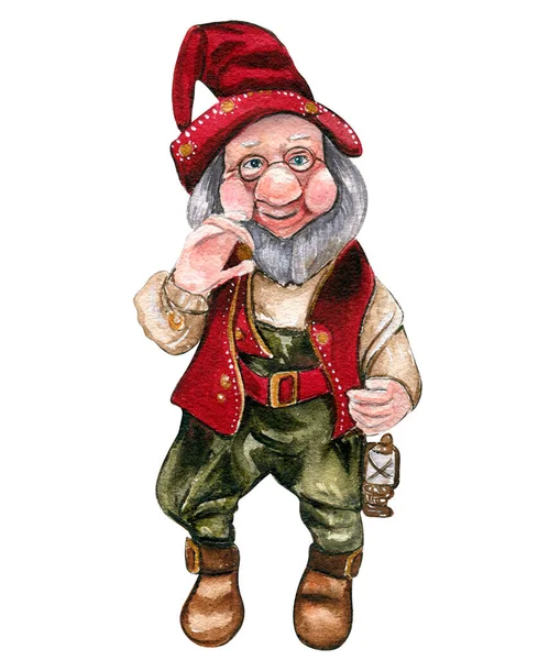 Gnome Noël Illustration Aquarelle Dessinée Main Pour Les Vacances Hiver — Photo