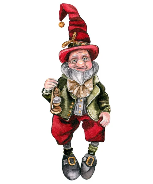 Gnome Noël Illustration Aquarelle Dessinée Main Pour Les Vacances Hiver — Photo
