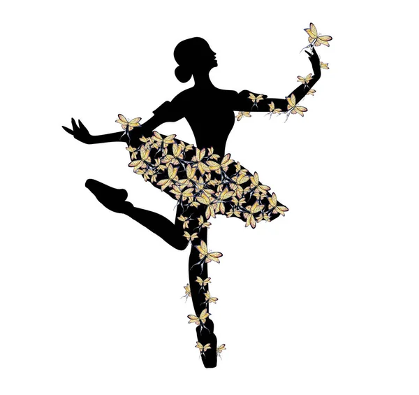 Υδατογραφία Χορό Μπαλαρίνα Μαύρες Γραμμές Μεμονωμένη Χορευτική Μπαλαρίνα Χειροποίητη Κλασική — Φωτογραφία Αρχείου