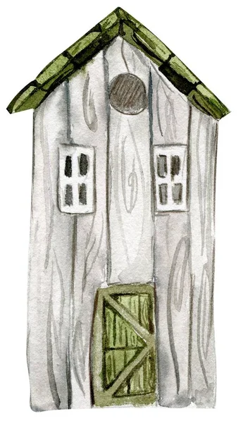 Una Vieja Casa Madera Viejo Elemento Esmalte Oxidado Ilustración Acuarela — Foto de Stock