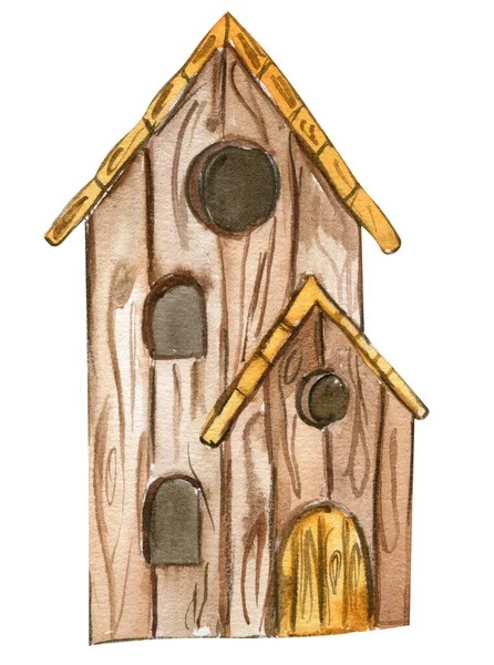 Старый Деревянный Дом Старый Ржавый Элемент Эмали Ручной Рисунок Акварелью — стоковое фото