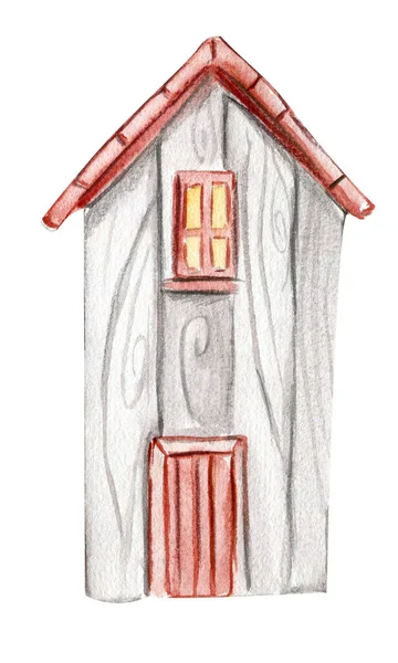 Una Vieja Casa Madera Viejo Elemento Esmalte Oxidado Ilustración Acuarela — Foto de Stock